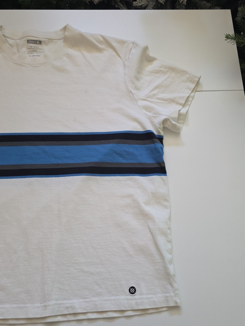 Stance White Tee with Light Blue and Navy Stripes